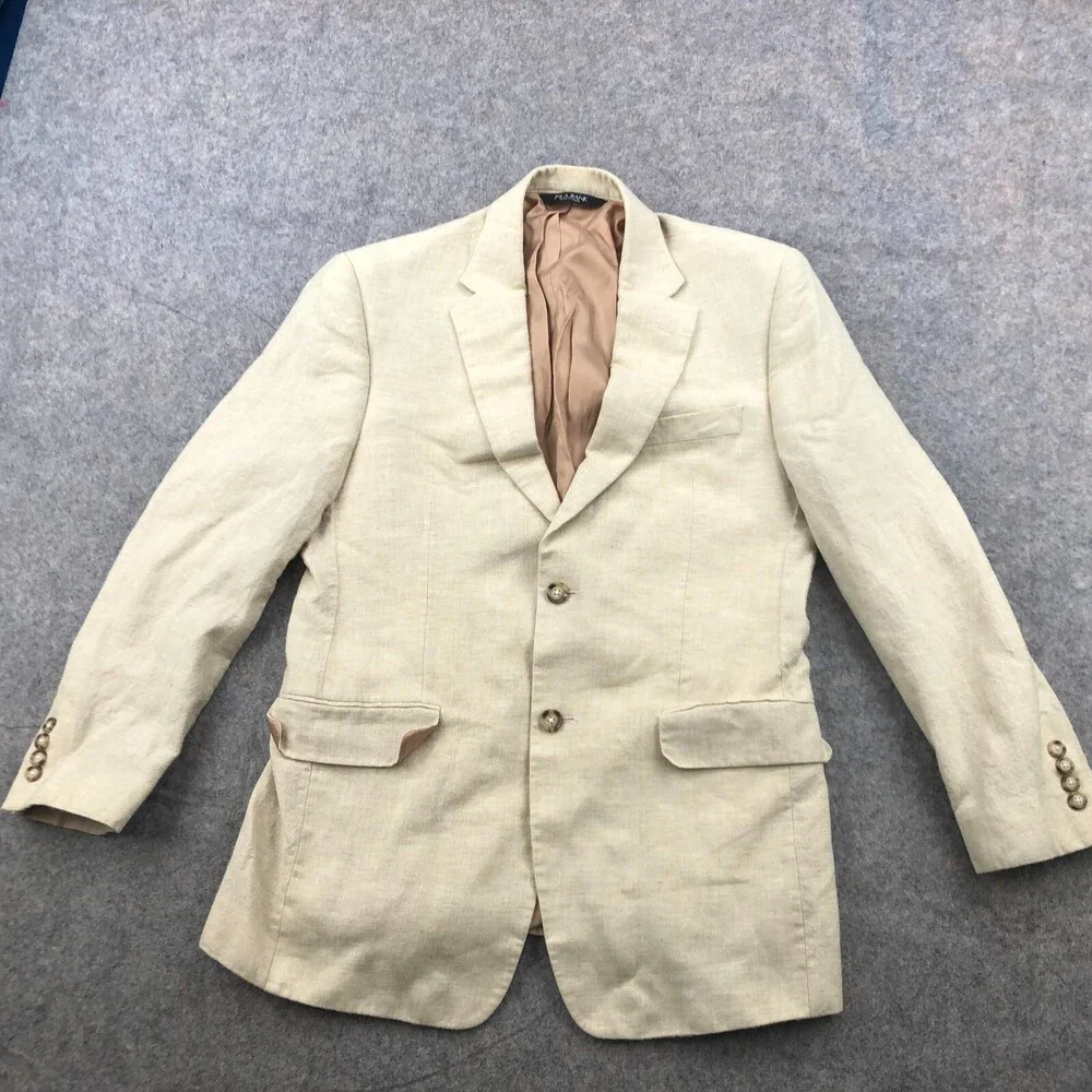 Jos A Bank Blazer Mens 40R US Beige 2 Button Linen Wool Double Vent